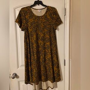 Women’s Lula Roe Brown and Black Paisley Stretchy Short Sleeve Dress XL